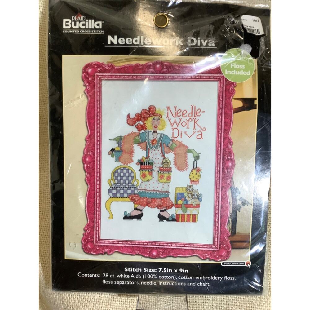 NEW Plaid Bucilla NEEDLEWORK DIVA counted 7.5 x 9 cross stitch kit